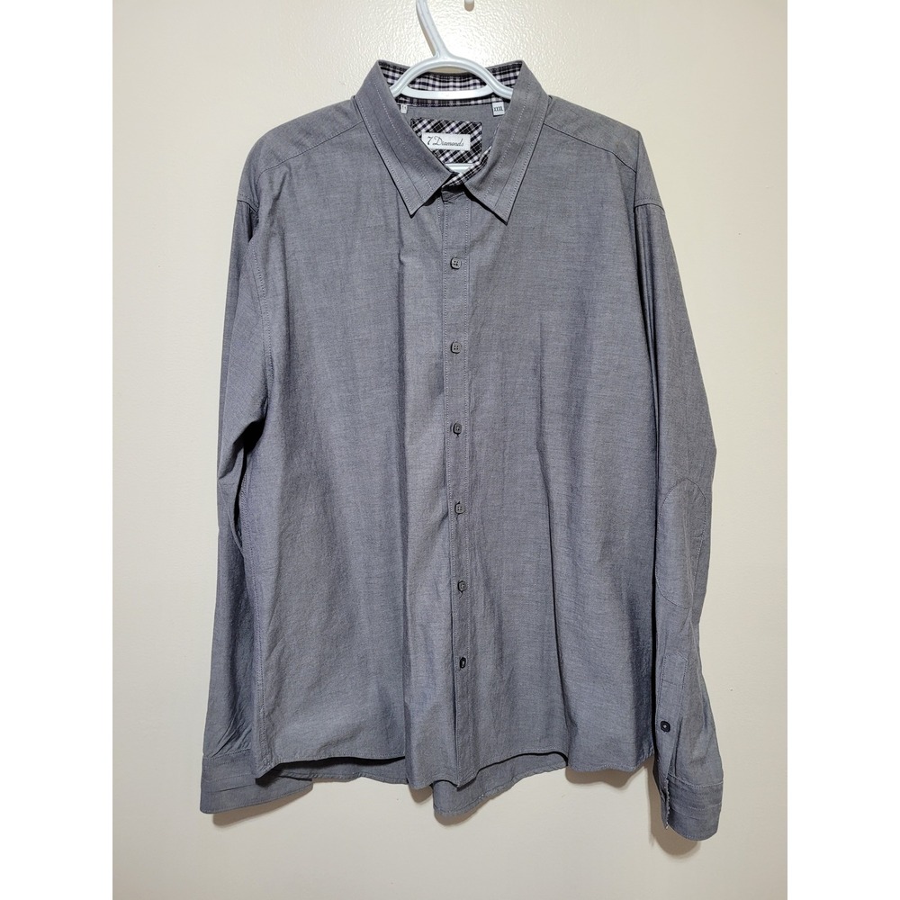 7 Diamonds Button‎ Down Shirt Mens XXXL Grey Elbow Patches Cotton